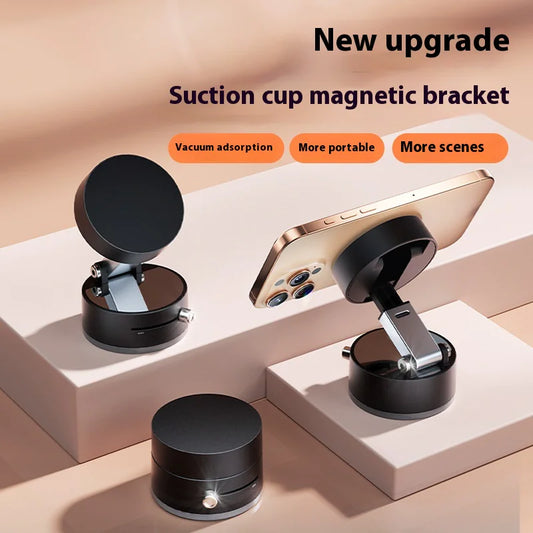 Suction cup magnetic bracket with smartphone attachment on a beige background