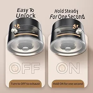 Two wall-mounted devices with labels on how to operate them, one labeled 'OFF' and the other 'ON'.
