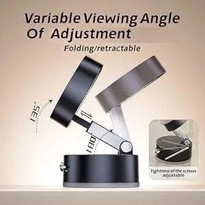 Folding/retractable lamp with adjustable viewing angle on a beige background