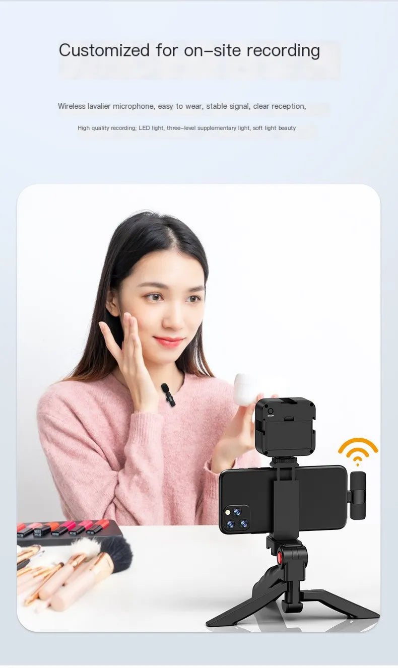 MAMEN Vlogging Phone Kit Tripod, Wireless Lavalier Microphone