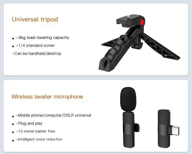 MAMEN Vlogging Phone Kit Tripod, Wireless Lavalier Microphone