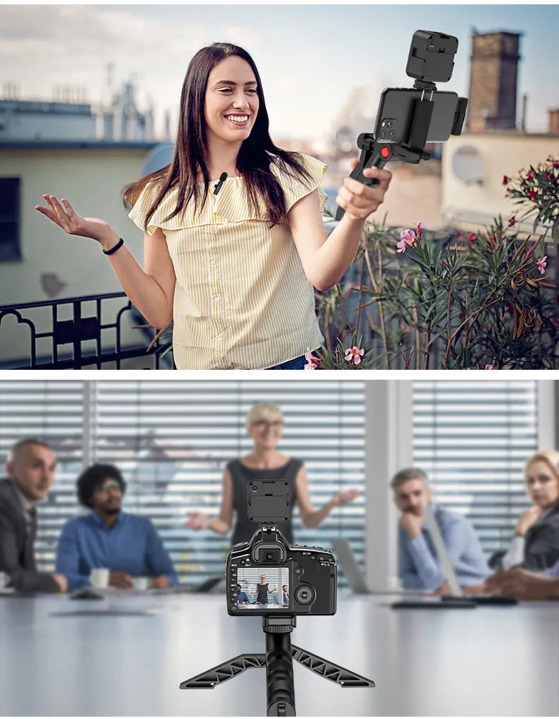 MAMEN Vlogging Phone Kit Tripod, Wireless Lavalier Microphone