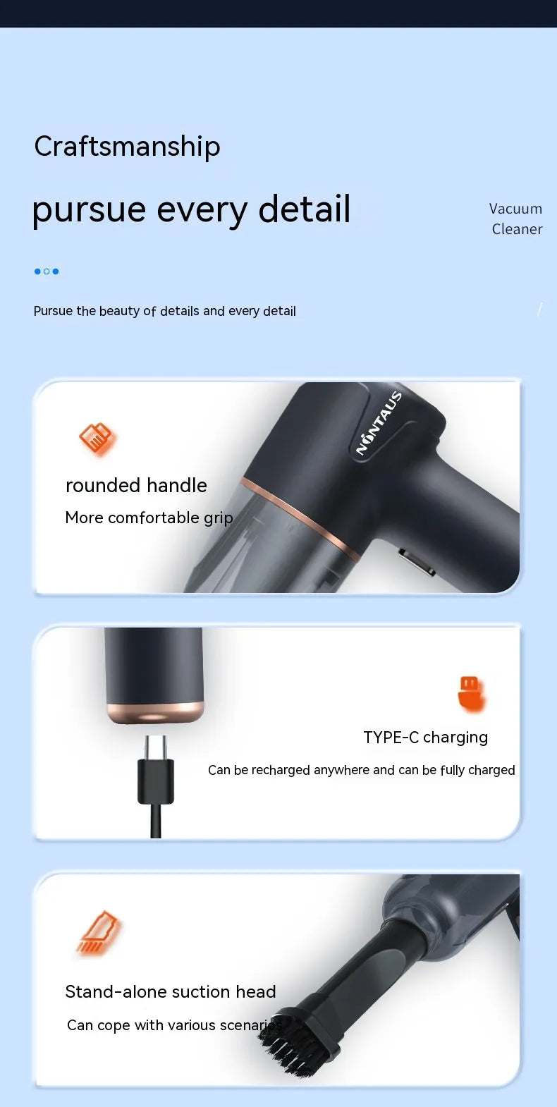 3 in 1 Car Mini Wireless Handheld Portable Vacuum Cleaner