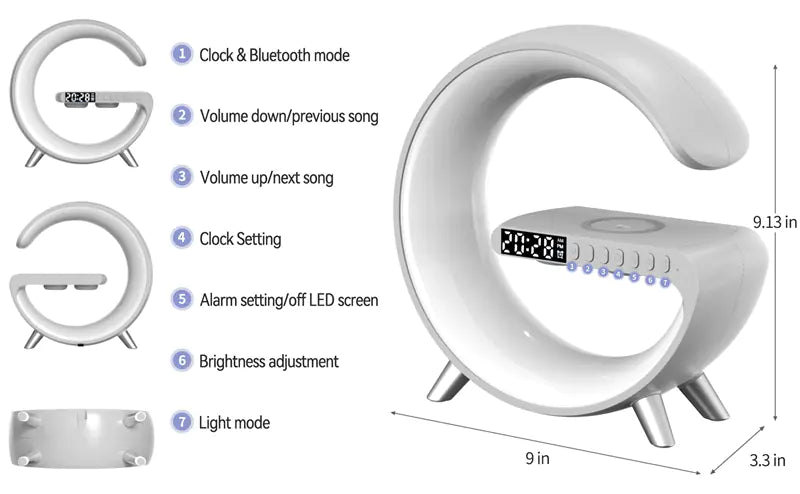 Multifunktionell trådlös laddningsplatta och stativ med RGB-ljus