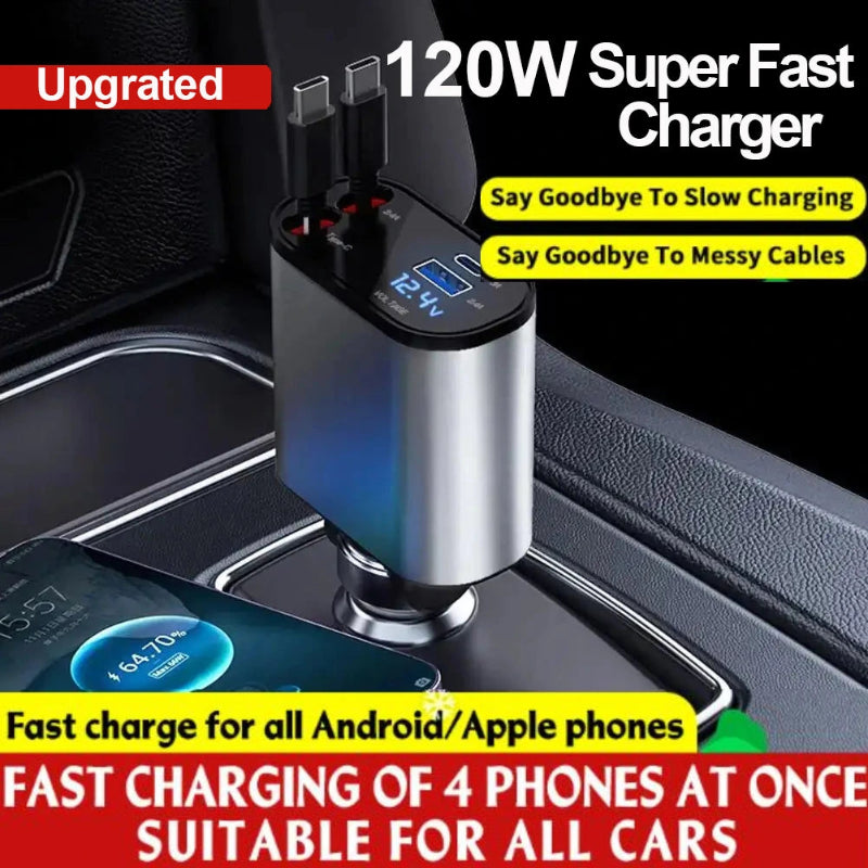 100W 4-in-1 Retractable Car Charger - Main Image