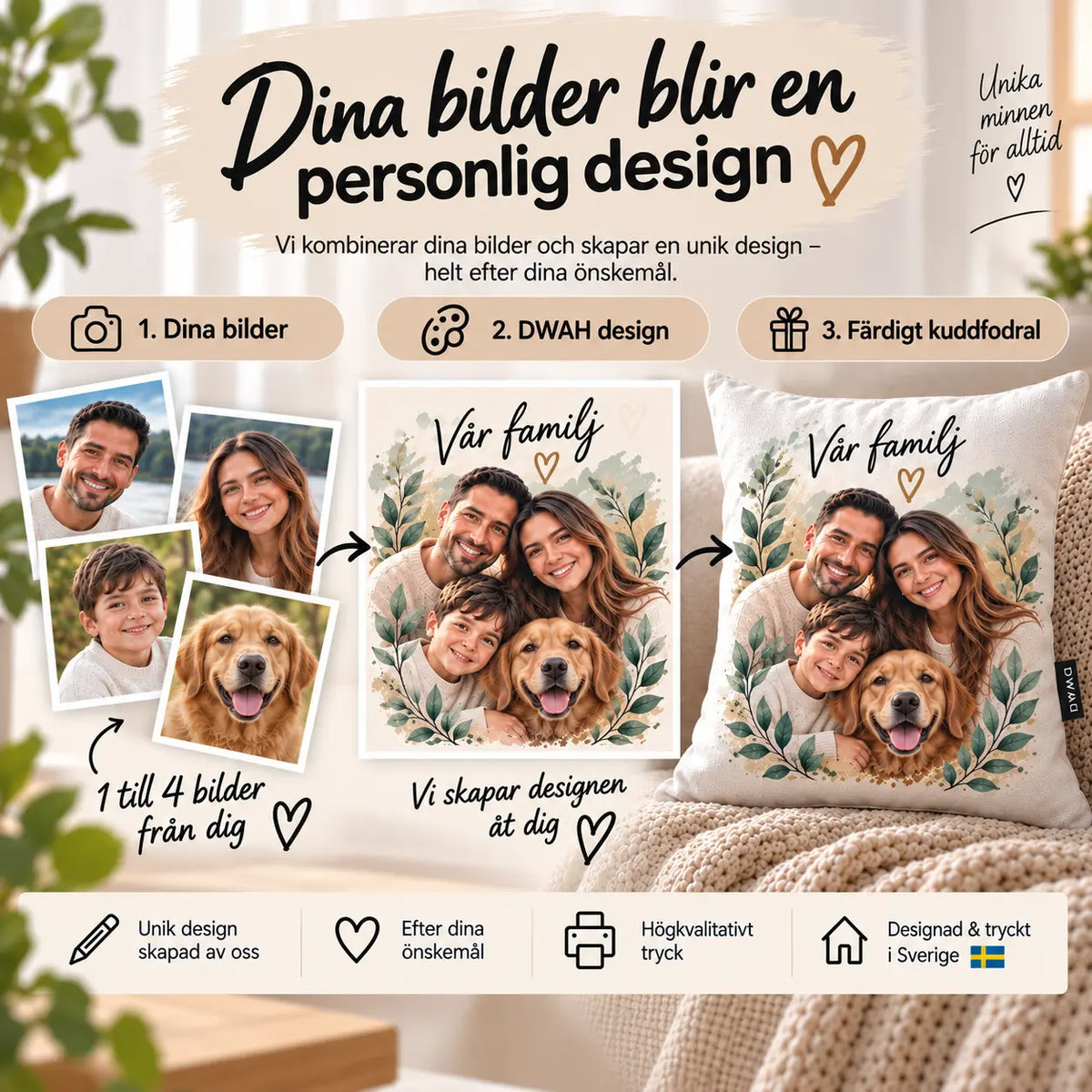 Personligt Kuddfodral med Egen Bild – Skapa Din Egen Design