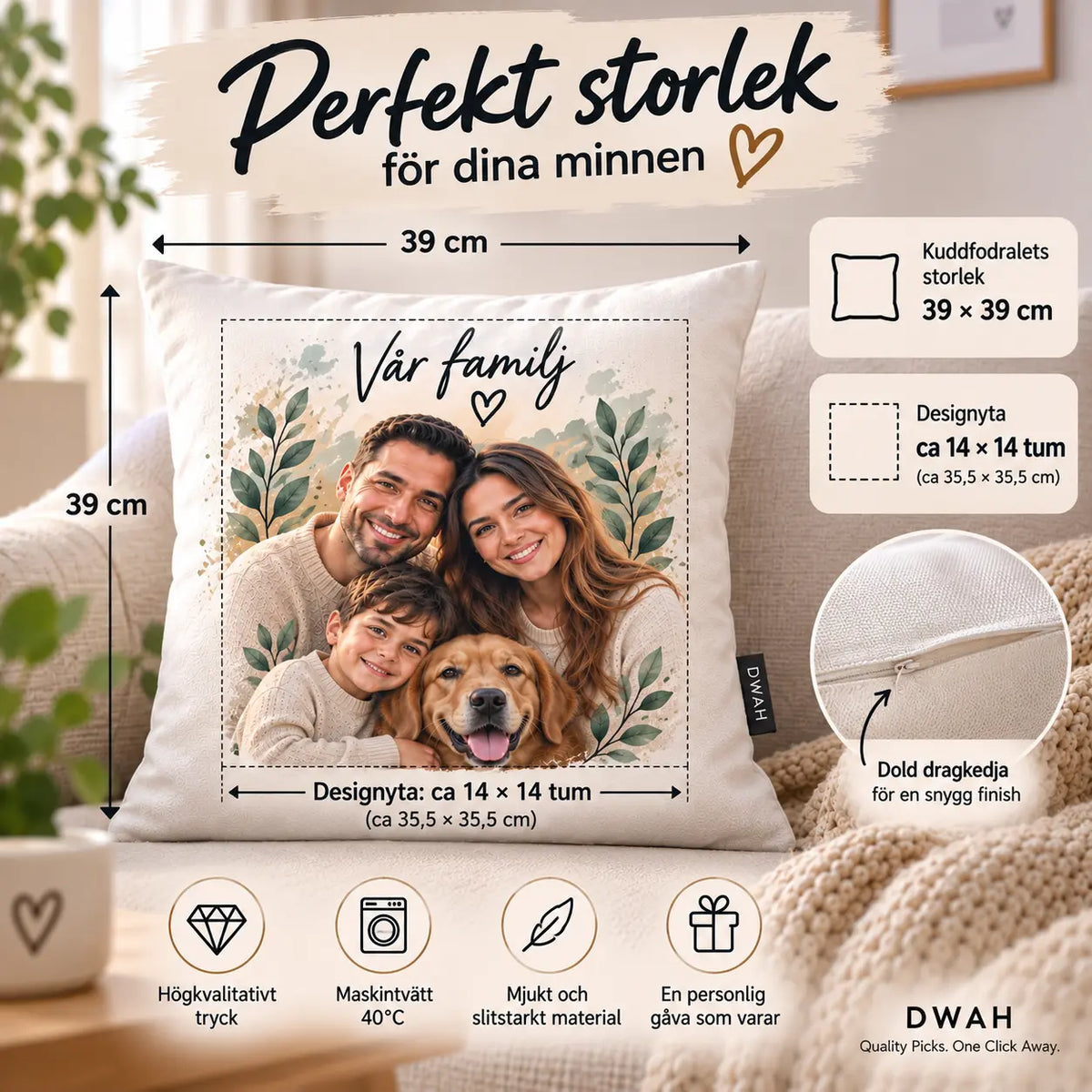 Personligt Kuddfodral med Egen Bild – Skapa Din Egen Design
