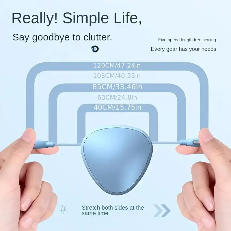 Hands holding a flexible blue tool with measurement scale on a light blue background