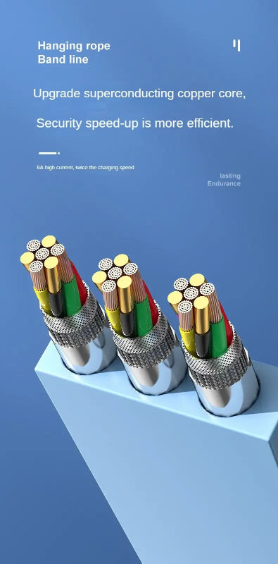 Superconducting copper core cables with colored bands on a blue background