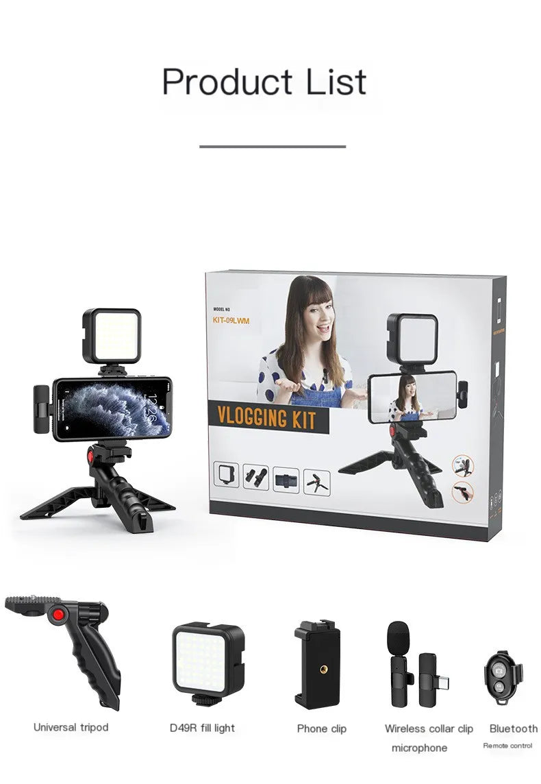 MAMEN Vlogging Phone Kit  Tripod, Wireless Lavalier Microphone