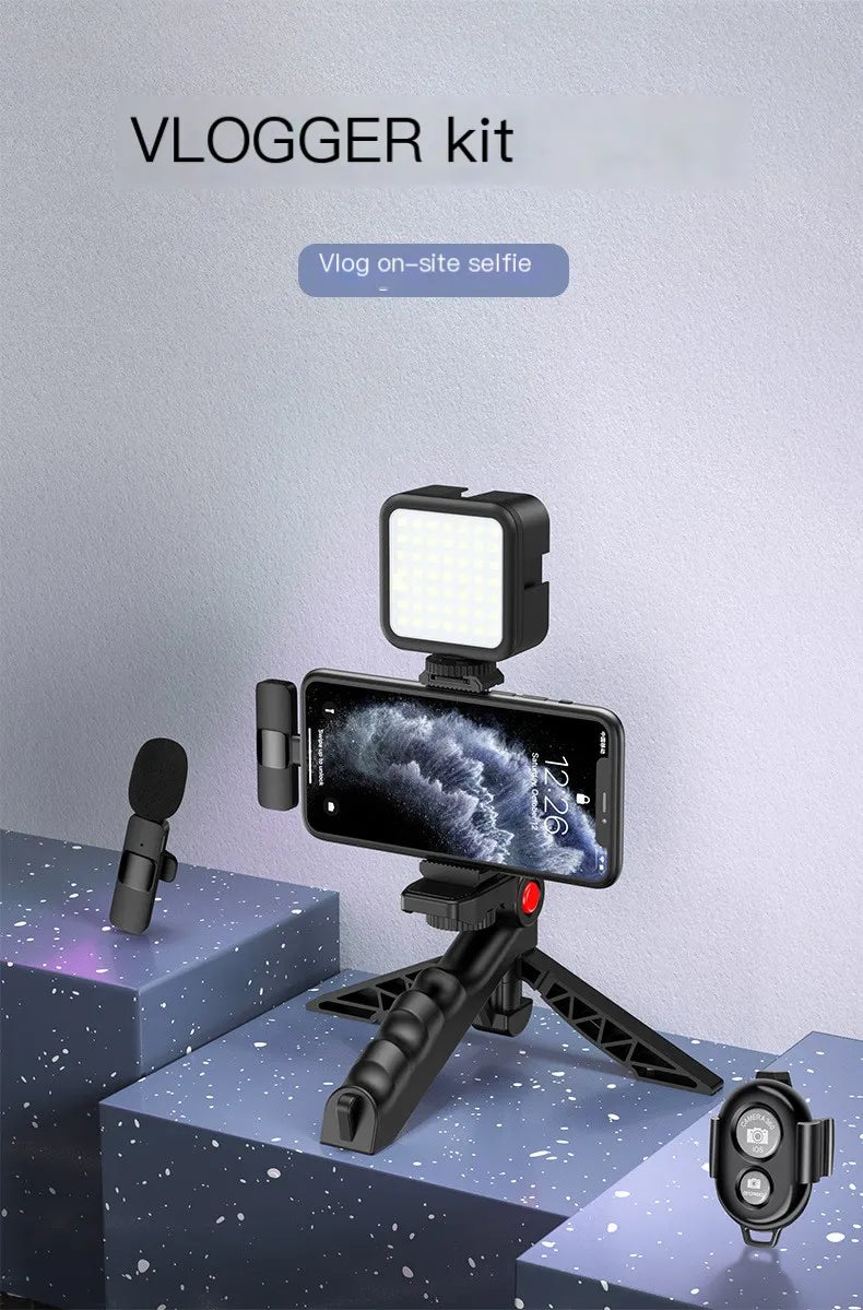 MAMEN Vlogging Phone Kit  Tripod, Wireless Lavalier Microphone
