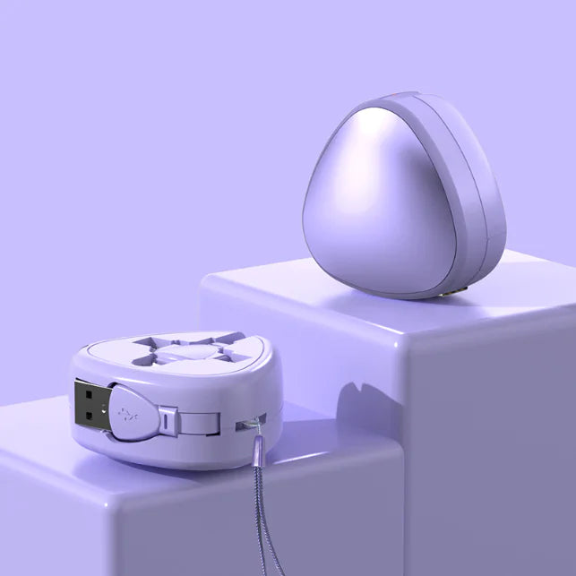  light purpl USB cable on a light purple background