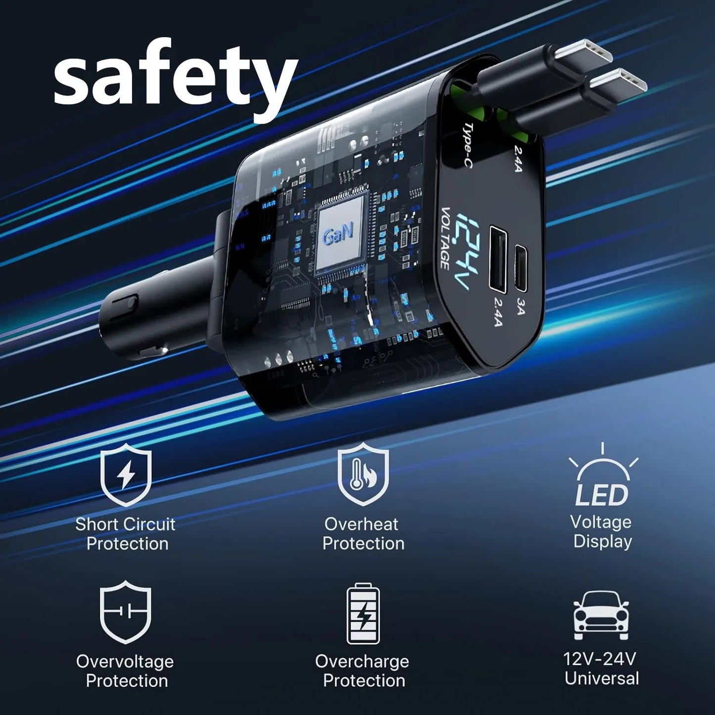 Electrical adapter with safety features on a dark background