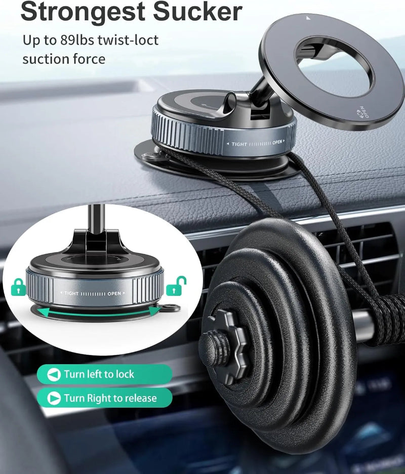 Car phone holder with strong suction cup on car dashboard