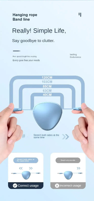 Product advertisement for a hanging rope band line with user interactions and text on a light blue background.