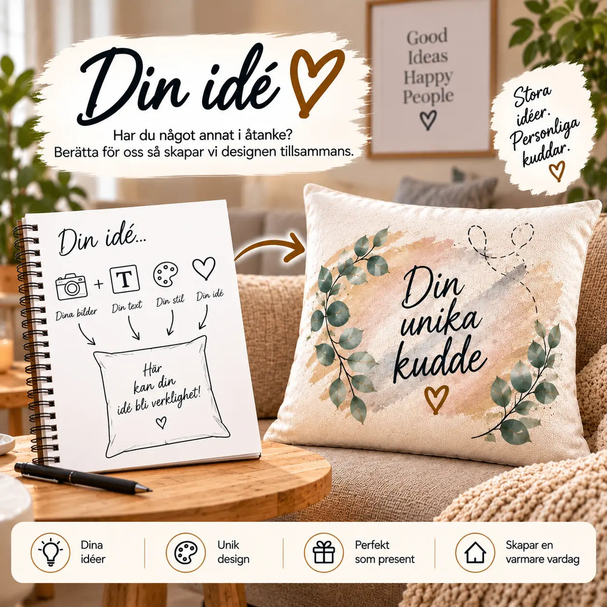 Personligt Kuddfodral med Egen Bild – Skapa Din Egen Design